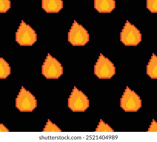 pixel fire Seamless Pattern vector flame background pixel art for 8 bit game
