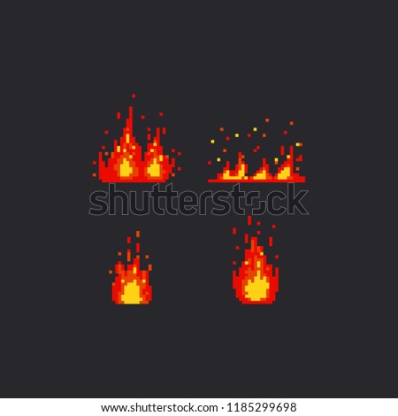 Pixel Fire  Set 8  Bit  Stock Vector Royalty Free  