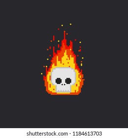 Pixel fire skull head.8bit.