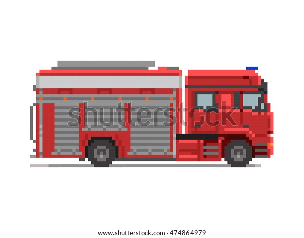 Pixel Fire Truck\
illusration. Side view