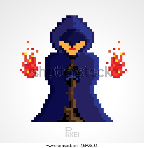 Pixel Fire Wizard Character Vector Stock Vector Royalty Free 236920183