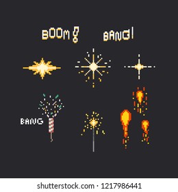 Pixel firework set.8bit.