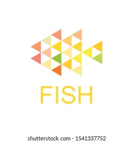 Pixel fish logo design with triangle style. Abstract colorful pixel fish symbol vector.Vector fish icon
