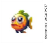 Pixel fish and sea creatures. Aquarium fish. Colorful inhabitants of the seas and oceans