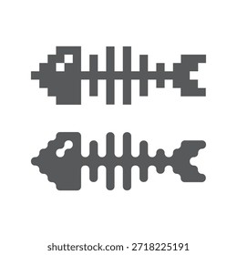 Icono de espina de pescado de píxel. Hueso de pescado o esqueleto de espina de pescado icono de Vector plano para la vida silvestre.