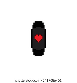 pixel fitness tracker icon.  Vector pixel art smart watch 8 bit for game  logo template 