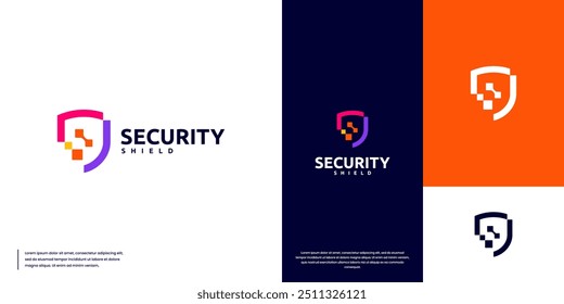pixel flakes and shields , database , security , logo design vector.