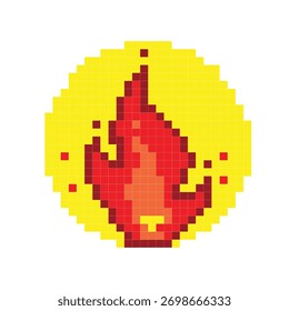 Pixel flame on white background.