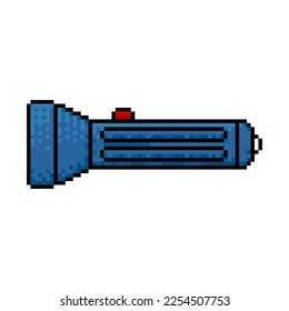 Icono de la linterna de píxeles. Antorcha. Silueta de color. Vista frontal. Píxeles editables. Ilustración gráfica plana vectorial simple. Objeto aislado sobre un fondo blanco. Aislar.