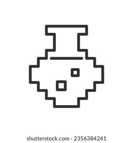 Pixel flask with liquid, linear icon. Line with editable stroke