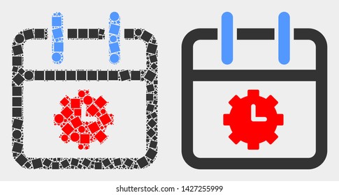 Pixel and flat calendar time options icons. Vector mosaic of calendar time options created of random square elements and round items.