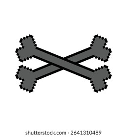 Pixel Flat crossbones icon on white background for warning or pirate theme design