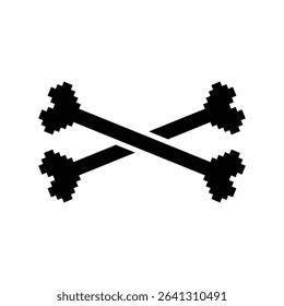 Pixel Flat crossbones icon on white background for warning or pirate theme design