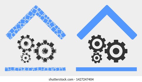 Pixel and flat engine service garage icons. Vector mosaic of engine service garage composed of random square pixels and spheric pixels.