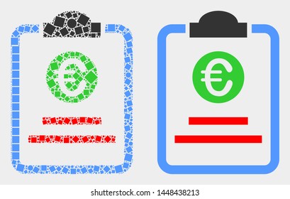 Pixel and flat euro price pad icons. Vector mosaic of euro price pad organized of randomized square elements and spheric dots.