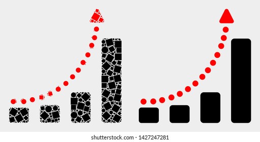 Pixel and flat fast growing trend icons. Vector mosaic of fast growing trend designed of random square elements and circle elements.
