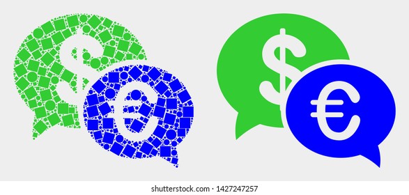 Pixel and flat financial chat icons. Vector mosaic of financial chat formed of irregular dots and circle dots.