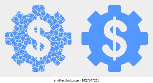 Pixel and flat financial settings icons. Vector mosaic of financial settings designed of random square elements and round elements.