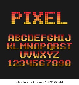 Pixel flat font. Font for pixel games, digital displays. Vector illustration.