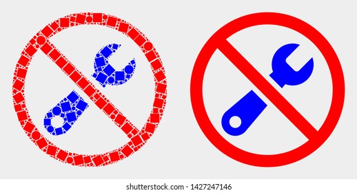 Pixel and flat forbidden repair icons. Vector mosaic of forbidden repair constructed of random rectangle elements and circle pixels.
