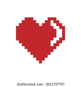 Pixel flat heart of love create for icon, sign, symbol and emoji.