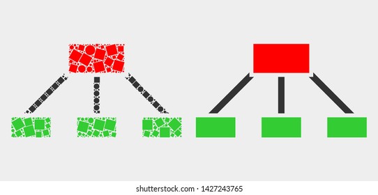 Pixel and flat hierarchy links icons. Vector mosaic of hierarchy links designed with random square elements and spheric elements.