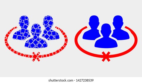 Pixel and flat jailed persons icons. Vector mosaic of jailed persons combined of scattered dots and round points.