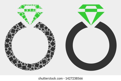 Pixel and flat jewelry ring icons. Vector mosaic of jewelry ring composed of randomized square pixels and round points.