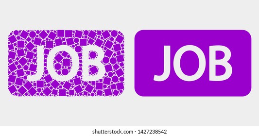 Pixel and flat job caption icons. Vector mosaic of job caption designed of random square dots and spheric dots.