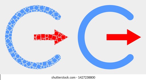 Pixel and flat log out icons. Vector mosaic of log out created of random small squares and round items.