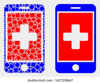 Pixel and flat medical mobile app icons. Vector mosaic of medical mobile app created of scattered dots and spheric dots.