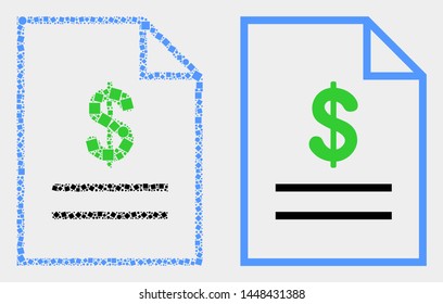 Pixel and flat price list page icons. Vector mosaic of price list page designed of randomized dots and round dots.
