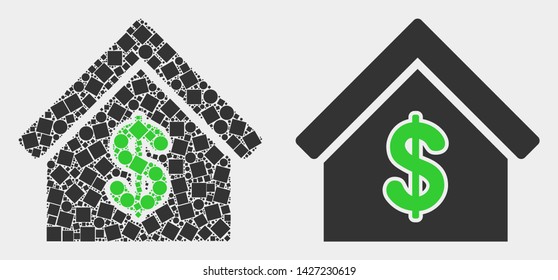 Pixel and flat rent house icons. Vector mosaic of rent house combined of random rectangle elements and spheric elements.