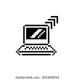 Pixel flat screen computer notebook create for icon, sign, symbol and emoji.