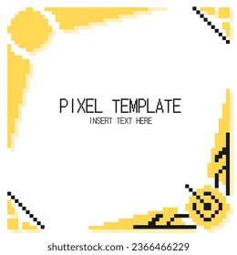Pixel Flat Style Yellow and Black Cornered Frame Template, White Background
