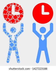 Pixel and flat time manager icons. Vector mosaic of time manager designed of irregular rectangle elements and circle elements.