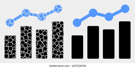 Pixel and flat trend chart icons. Vector mosaic of trend chart created of irregular square elements and circle pixels.