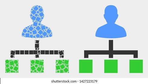 Pixel and flat user links icons. Vector mosaic of user links designed of random square pixels and spheric pixels.