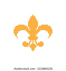 pixel Fleur-de-lis icon.  Vector pixel art lily 8 bit logo for game