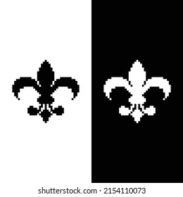 pixel Fleur-de-lis icon.  Vector pixel art lily 8 bit logo for game