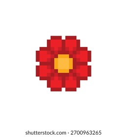 Icono de flor de píxel. Vector pixel art 8 bit logo para el juego