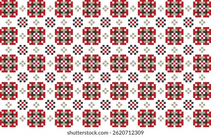Pixel flower pattern folk motifs seamless ornament for textile, fabric, interior, paper decoration
