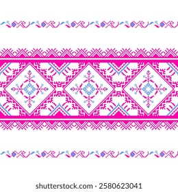 Pixel flowers are a traditional Ukrainian pattern.
Cross-stitch patterns, Knitted sweater design. traditional Slavic ornaments
Illustrations for textile printing design
