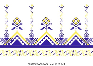 Pixel flowers are a traditional Ukrainian pattern.
Cross-stitch patterns, Knitted sweater design. traditional Slavic ornaments
Illustrations for textile printing design