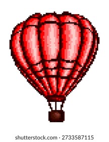 A pixel flying red hot air balloon.
