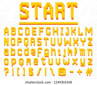 Pixel font. 8-bit symbols. Digital video game style. letters and numbers. Vintage retro typeface abc. Error Computer Video. Color Abstract Damage. Futuristic design. Vector Alphabet.