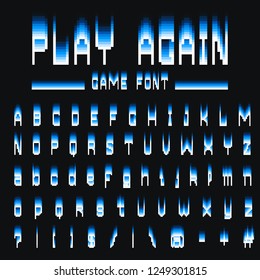 Pixel font. 8-bit symbols. Digital video game style. letters and numbers. Vintage retro typeface abc. Error Computer Video. Color Abstract Damage. Futuristic style. Vector Alphabet.