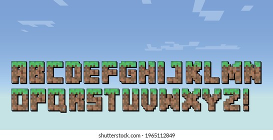 pixel font alphabet. Letter. Video game style