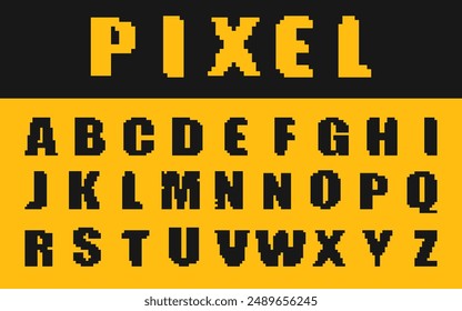Letras y números del alfabeto de fuente de píxeles