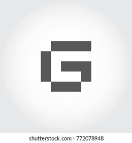 Pixel Font, Digital Font, logo, icon, symbol, sign, mono type letter, G letter